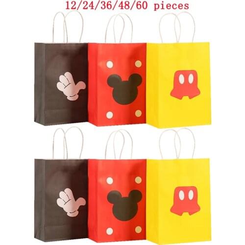 Disney Mickey Mouse Birthday Party Supplies Kraft Paper Bag Childrens Party Gift Pack Handle Bag Baby Shower Party Candy Boxes