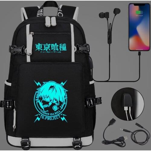 Luminous Anime Tokyo Ghoul USB Boys Girls Kids Book Bags Large Capacity Teenagers Schoolbags Women Men Laptop Travel Backpack