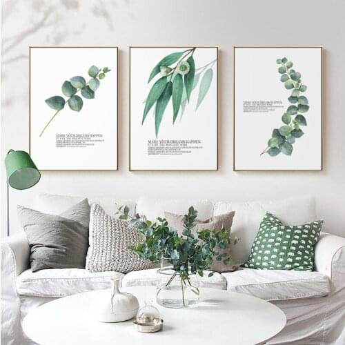 Fresh picture watercolor green plant leaf English make your dreams happen Modern Wall Art Picture Canvas Painting for room Decor