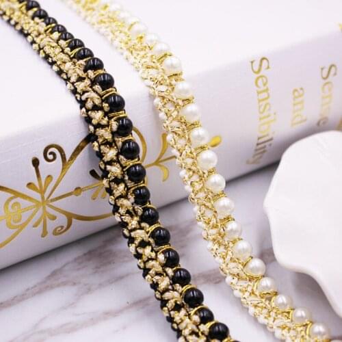 20Yards/Lot High Quality 1.5cm Wide Beading Pearl Braid Lace Gold Beaded Lace Trim DIY Hair Accessories Handmade Materials