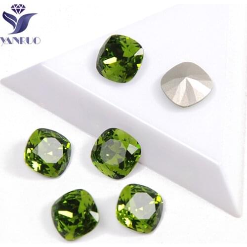 YANRUO 4470 Cushion Cut Olivine Strange Color Pointback Glass Stones Sewing Rhinestones Wedding Dress