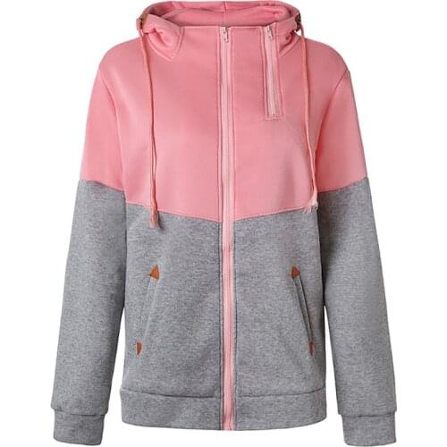 Oversize Double Hooded Sweatshirt Women Long Sleeve Autumn Spring Coat Patchwork Pocket Zipper Hoodie Plus size
