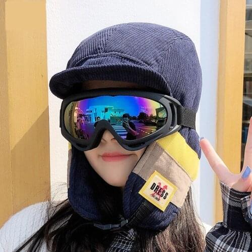 Women Winter Corduroy Bomber Hats Glasses Earflap Russian Hat with Goggles Womens Trapper Pilot Hat Thermal Female Snow Caps