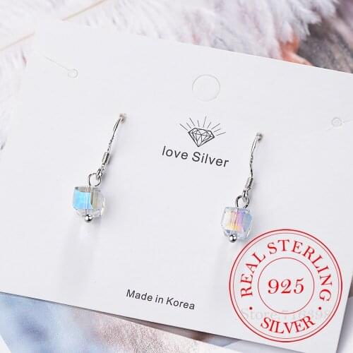 100% 925 Solid Real Sterling Silver Square Stud Earrings For Women Wedding Jewelry Gift Pendientes eh975