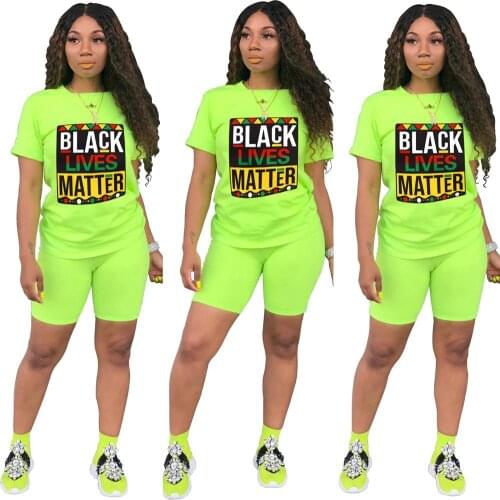 Two Piece Short Set Women Summer Outfits 20201 Streetwear Casual Letter Print BlACK LIVES MATTER Tracksuit Matching Set