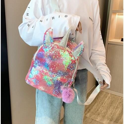 Girls Stylish Unicorn Sequins Backpack Fashion Portable Shoulders Bag School Storage Bag Colourful Shining Backpack for Teenager