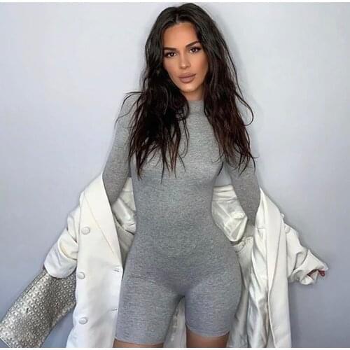 Wantmove Summer Womens Long Sleeve Bodysuit New Elegant Sexy Party Jumpsuit Female 2021 Round Neck Solid Color Catsuit AM889