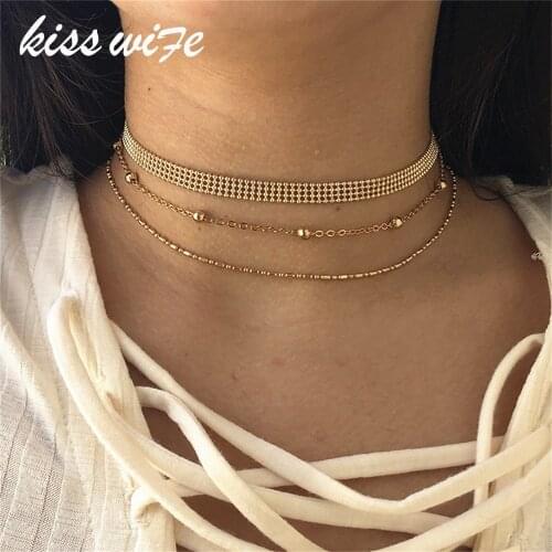 KISSWIFE 2018 New fashion multi-layered beads necklace set Zinc alloy short necklace ladies New Year gift