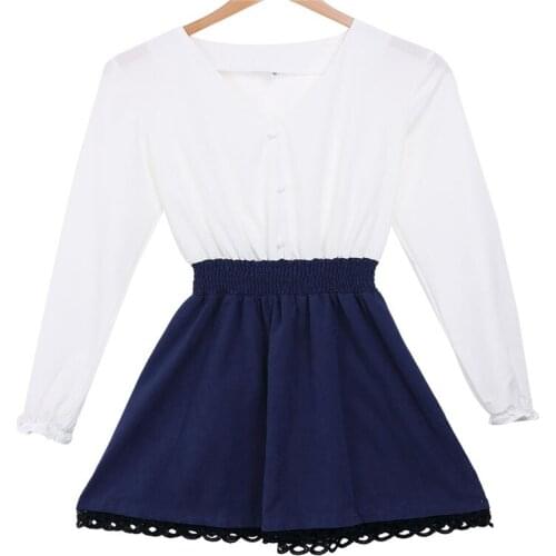 2019 Office Lady Dresses Women Formal Long Sleeve Shirt Dress Autumn White Blue Patchwork Stretch Cocktail Party Elegant Dress