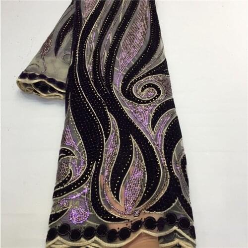 African Velvet sequin Lace Fabric 2021 pink/black High Quality Stones Lace Nigerian Lace Fabrics For Wedding French Lace Fabric