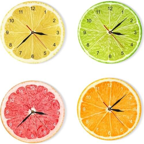 Yellow Lemon Fruit Wall Clock Lime Modern Kitchen Clock Watch Home Decor Living Room Clock Tropical Fruit Wall Art Timepieces