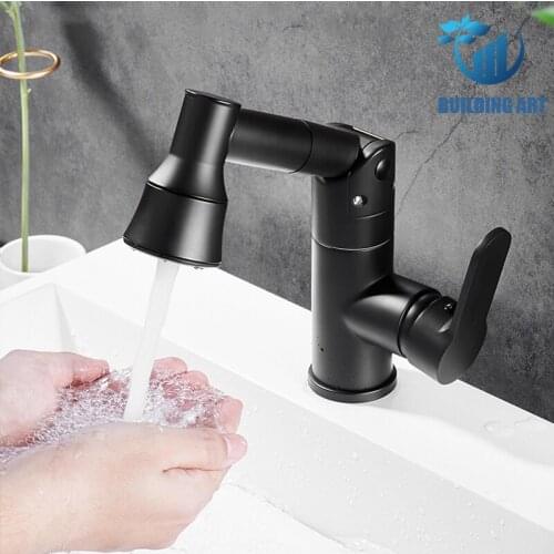 Black Rotating Pull-out Folding Multi-function Basin Hot and Cold Faucet Copper Body Washbasin Bathroom Vanity Faucet