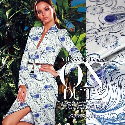 CNUM SP799 Pure Silk/ Blue Phoenix Eyes /Silk Fabric 93% Silk 7% Spandex Elastic/ Width1.18yd Thickness 19mm/ Unit: m