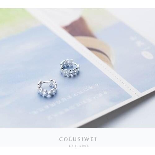 Colusiwei Authentic 925 Sterling Silver Fashion Simple Leaf Plant Hoop Earrings for Women Sterling Silver Earrings Jewelry