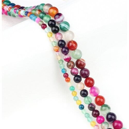 Coloured Smooth Striped Agates Natural Stones 8/6/4mm Loose Carnelian Beads For DIY Bracelets Handmade Jewelry Making Accessory