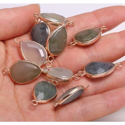 India Agates drop-shaped gold-plated semi-precious stone connector for jewelry making temperament accessories size 14x27mm