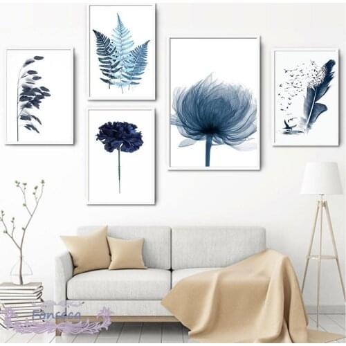 Canvas Painting Watercolor Blue Botanical Leaf Poster Nordic Minimalist Flowers Plant Wall Art Pictures for Home Decor
