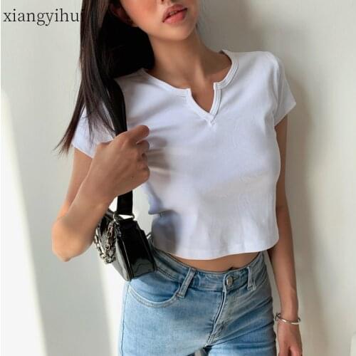 Summer Casual Bottoming V-neck T-shirt Tops Women Fashion Short-sleeved Crop Top Tees Basic T shirts 2021 Hot Sale Womans