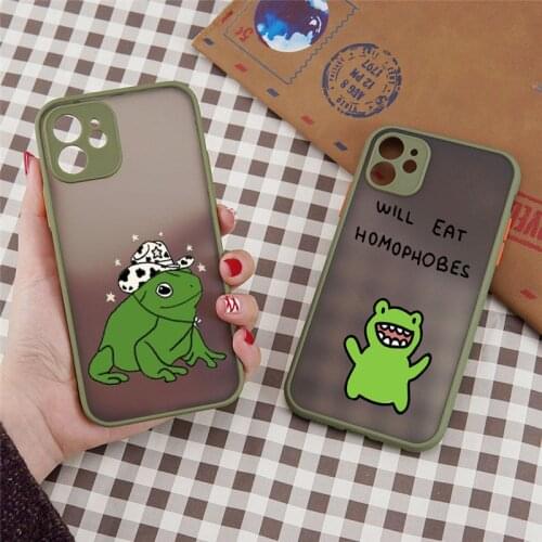 For IPhone 12 Mini 11 Pro Max SE 2020 Fashion Frog Animal Matte Phone Case for IPhone X Xs XR 7 8 Plus Green Cover Fundas Coque