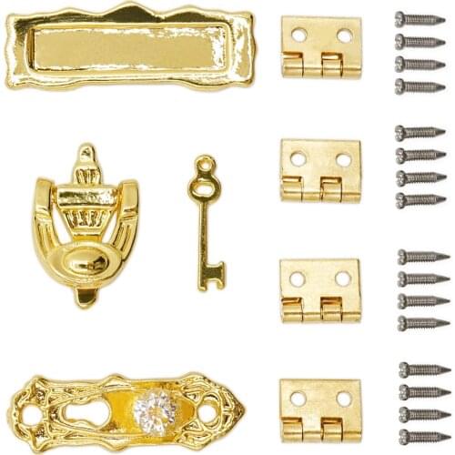 Odoria 1:12 Miniature Door Plate Knocker Lock Key and Hinge Screw Set DIY Furniture Dollhouse Accessories Doll House Decoration