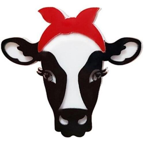 Fashion Cute Milk Cow Acrylic Crystal Brooch Pins for Women Antique Assorted Style Rhinestone Brooch