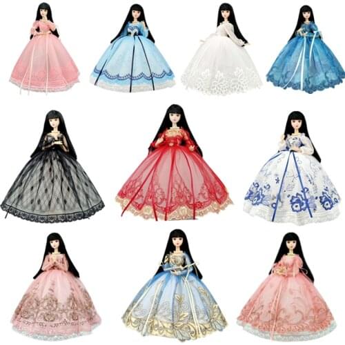 Fashion Princess Dress For Barbie Doll Costume 1/6 Dolls Accessories Handmade Puff Sleeve Bowknot Evening Party Gown Child Toys
