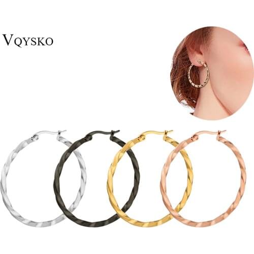 Fashion Stainless Steel Femme Twisted Hoop Earrings Round Circle Wave Elegant Ear Ring For Women Wedding Jewelry Multi Size