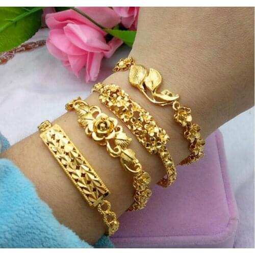 Can choose Style New simplicity Flowers Simulation of sand gold Bracelet female sweet Hand jewelry gift Never fade