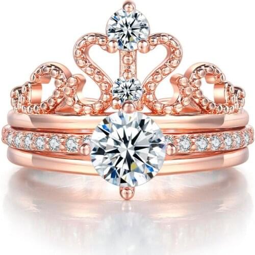 MxGxFam White / Rose Gold Color Crown Ring Set 2 in 1 For Women Female Fashion Jewelry Bijoux AAA+ Cubic Zircon Original Design