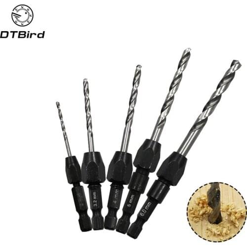 5pc Quick Change Drill Bit Set Hex Shank Metric 2mm to 6mm Twist Steel Plate Hole Cutter Drill HSS 6542 Core Drill Bit DT6