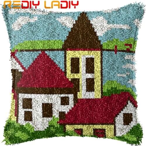 Latch Hook Kits Make Your Own Cushion Coast Landscape Printed Canvas Crochet Pillow Case Latch Hook Cushion Cover Hobby & Crafts