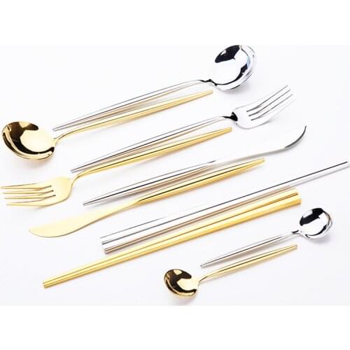304 Stainless Steel Dinnerware Set Food Grade Dinner Set Knife Spoon Fork Chopsticks Cutlery Home Luxury Tableware Utensil Set
