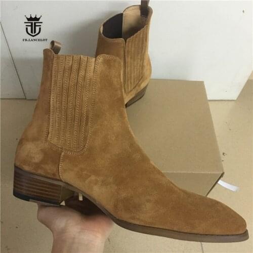 Real Picture Factory Handmade dropship genuine Leather soft suede Wedge Chelsea Boots