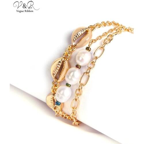 New Jewelry 2020 Triple Layered Fresh Water Pearl Ocean Sea Shell Conch Charm Pendent Bracelet For Women Accessories
