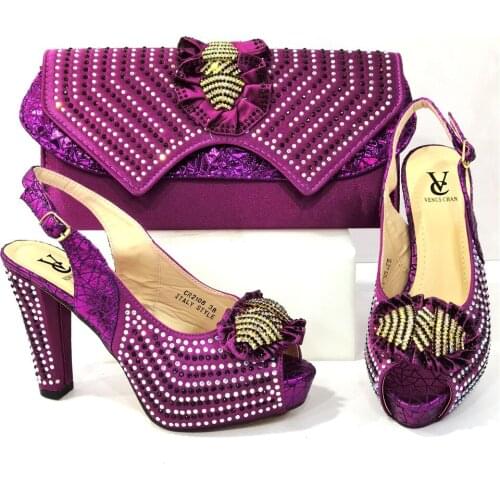 2021 Latest in Purple Color Italian design Ladies Shoes and Bags To Match Set Nigerian Shoes and Matching Bag Set for Party
