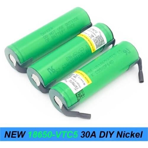 Turmera original 18650 VTC5 new US18650VTC5 2600mAh 30amps 18650 with strips soldered rechargeable batteries for screwdrivers j1