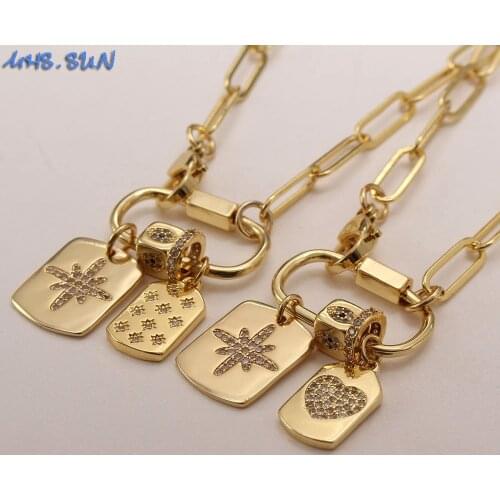 MHS.SUN Fashion Design Chunky Chain Necklace Women Girls Vintage Mosaic Zircon Pendant Necklace For Girls Women Party Jewelry