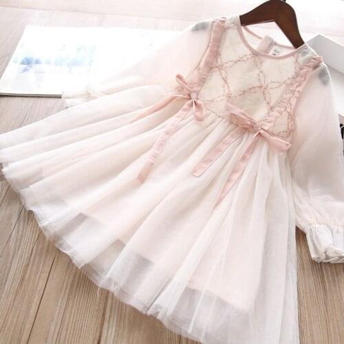 Girls princess dress 2021 spring autumn baby girls bow lace long sleeve party tutu dresses wholesale