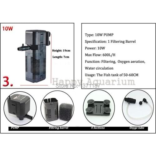 Portable 10W 600L/H Aquarium Filter Water Pump With Three Function Filtering, Oxygen Aeration Water Circulation