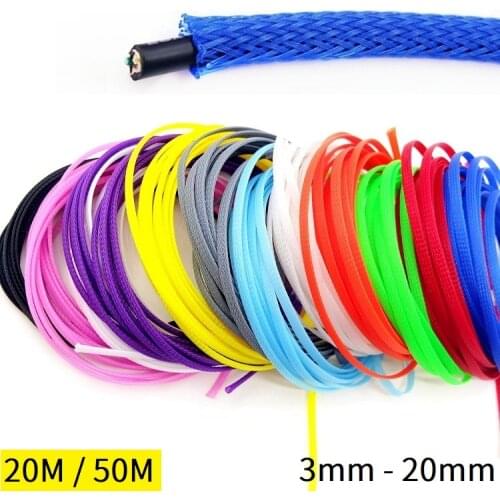 2M Braided Cable Sleeve 3 4 5 6 8 10 12 14 16 18 20 22 25 28 30 35 40 mm PET Expandable Flat Harness Nylon Mesh Sheath Wire Wrap