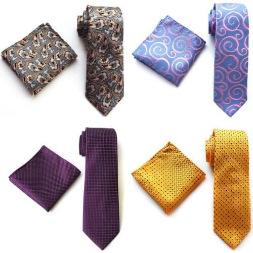 Ricnais Classic 8cm Silk Handkerchief Tie Set Green Red Floral Striped Jacquard pocket square Necktie Suit Business Wedding Ties