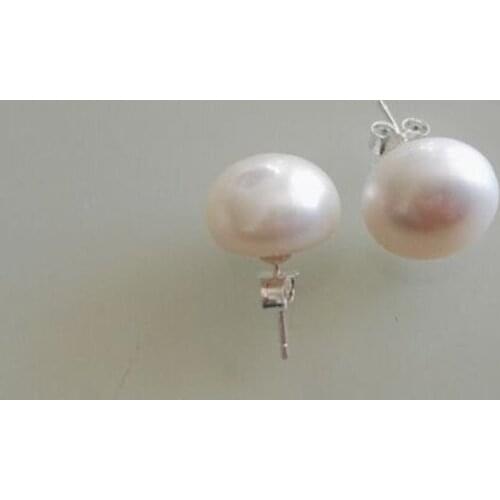 Unique Pearls jewellery Stor,10-11mm 11-12mm 12-13mm 13-14mm Huge Size White Color Freshwater Pearl Silver Stud Earrings
