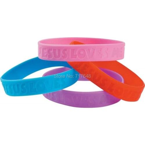 100pcs Jesus Loves Me debossed wristband silicone bracelets free shipping by epacket A