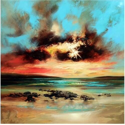 Hand Painted Modern Abstract sky Sunrise Seacape Oil Painting Decorative Landscape Painting On Canvas For Living Room Wall Decor