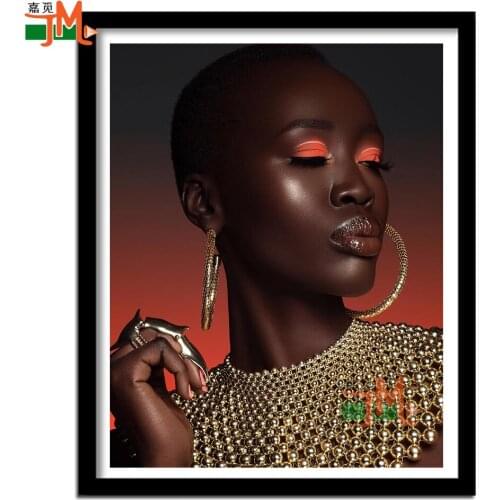 Temperament African Woman Diamond Painting Portrait Home Decoration Rhinestone Embroidery Metal Necklace Jewelry Nordic Decor