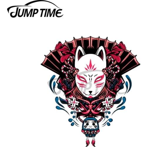 Jump Time 13 x 12.2cm For Kitsune Mask Japanese Car Stickers Vinyl Material Decal Occlusion Scratch Personality For JDM SUV RV