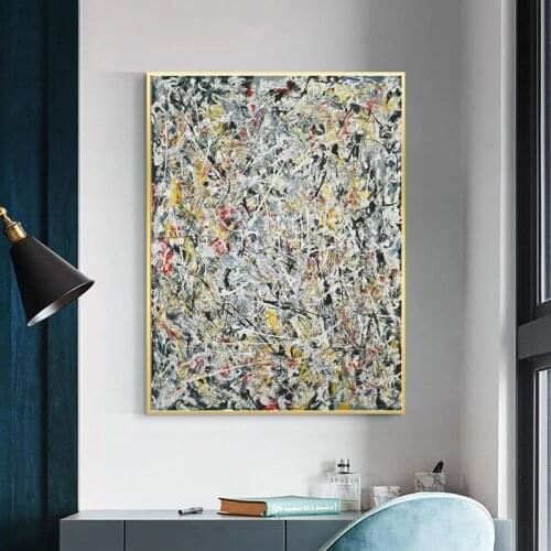 World Famous Canvas Painting Jackson Pollock White Light Posters Prints Wall Art Picture for Living Room Wall Decoration Cuadros