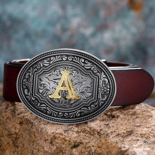 Western cowboy zinc alloy letter belt buckle A to Z leather jeans belt men and women same style