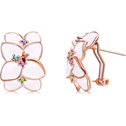 ZEMIOR Flower Stud Earrings For Women Rose Golden Inlay Multicolor Zircon Earring Fit Anniversary Gifts Fashion Jewelry Hot Sale