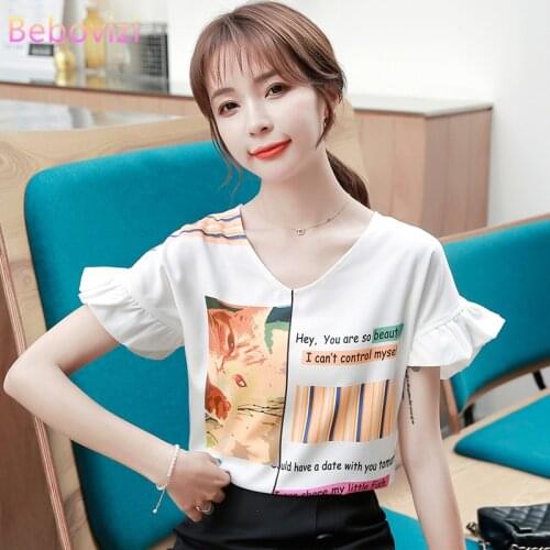 S-XXL 2021 New Fashion Asia Korea White Chiffon V-neck Short Sleeve Blouse for Women Summer Casual Office Lady Top Clothes